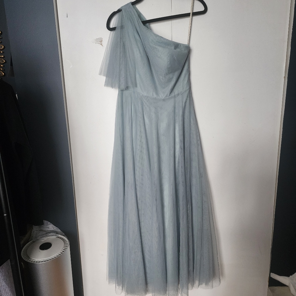 Jenny Yoo Collection Bridesmaid One Shoulder Tulle Dress Wedding 6 Sage Fairy